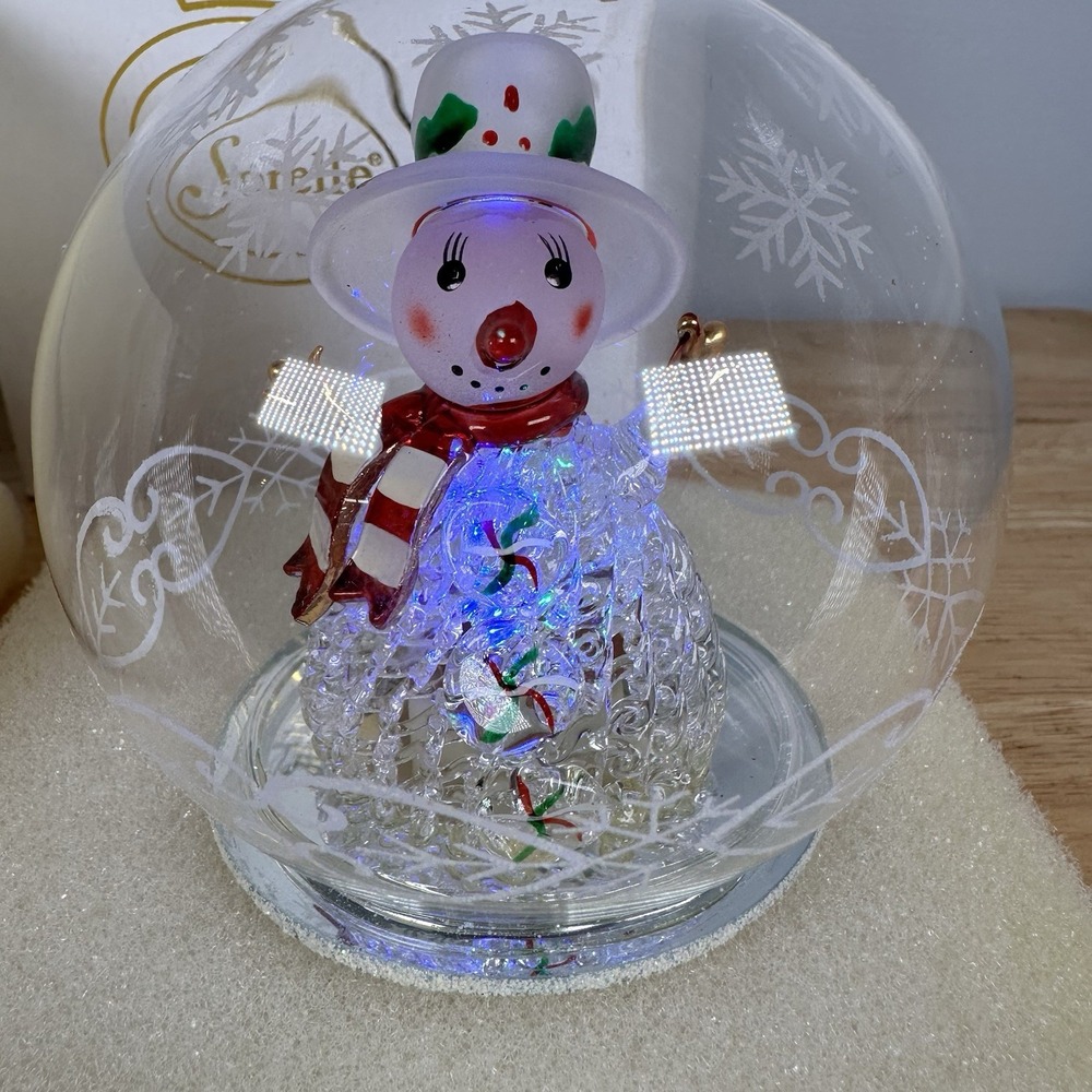 Sorelle Christmas Light Up‎ Color Change Snowman Glass Globe Ornament